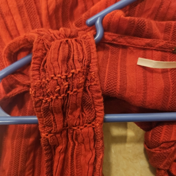 FREE PEOPLE FP women's red striped tie front tank top shirt 10% Linen M Medium - Picture 10 of 10